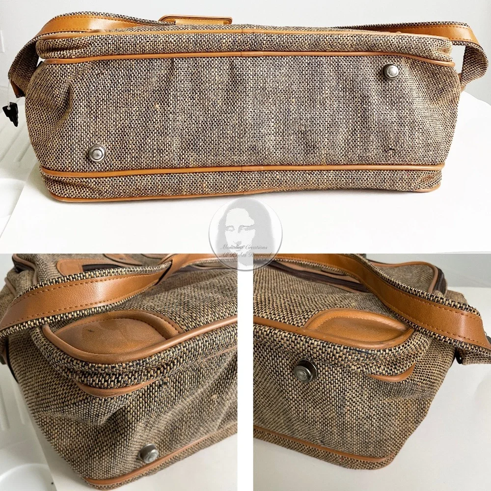 Vintage Pierre Cardin Carry On Bag Luggage Tan Tweed + Luggage Tag, Lock & Keys